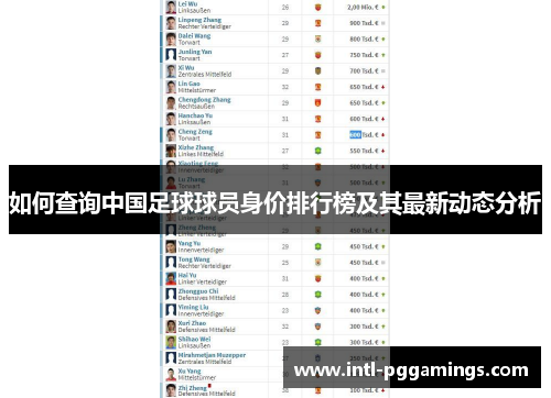 如何查询中国足球球员身价排行榜及其最新动态分析 如何查询中国足球球员身价排行榜及其最新动态分析